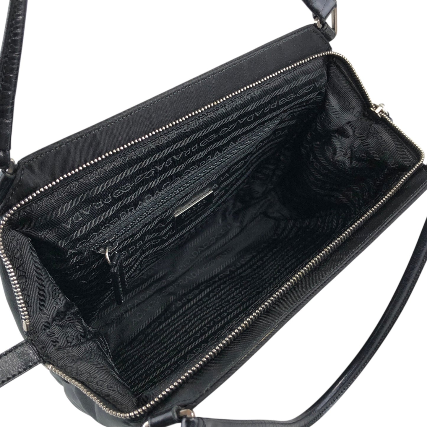 PRADA Tessuto Triangle Logo Handbag Black Vintage 4hjz48