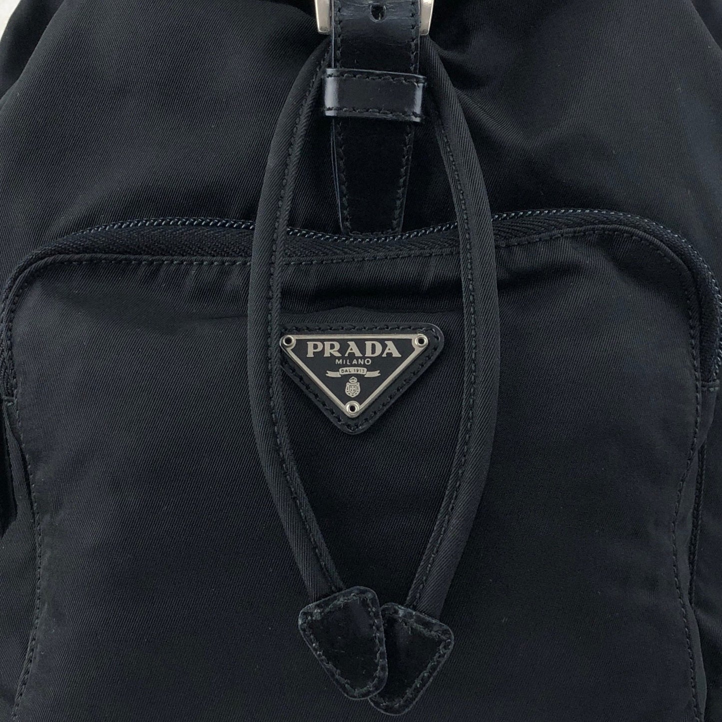 PRADA Tessuto Triangle Logo Front Buckle Backpack Black Vintage 8gfpuf