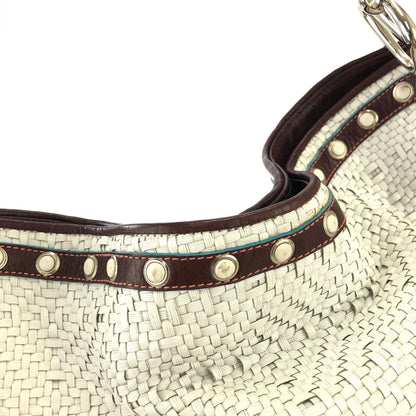 LOEWE Basket Weave Leather Handbag Hobobag White Vintage dzah7u