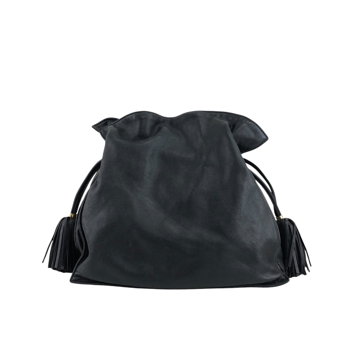 LOEWE Anagram Logo Tassel Drawstring Shoulder bag Black Vintage t47mw4