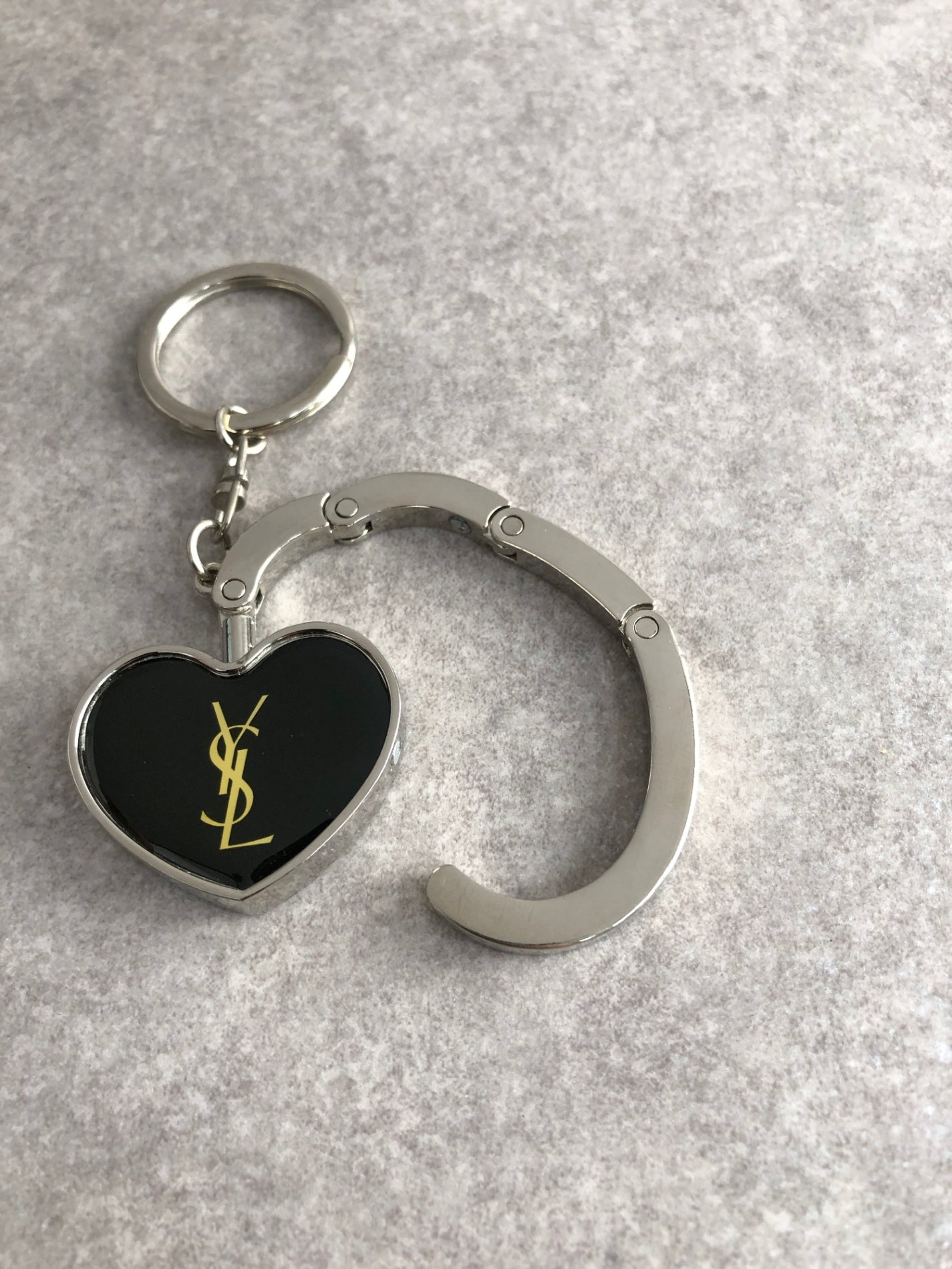 Yves Saint Laurent YSL Logo Charm Black×Silver Vintage ykiwci