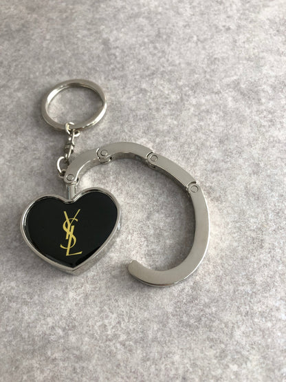 Yves Saint Laurent YSL Logo Charm Black×Silver Vintage ykiwci
