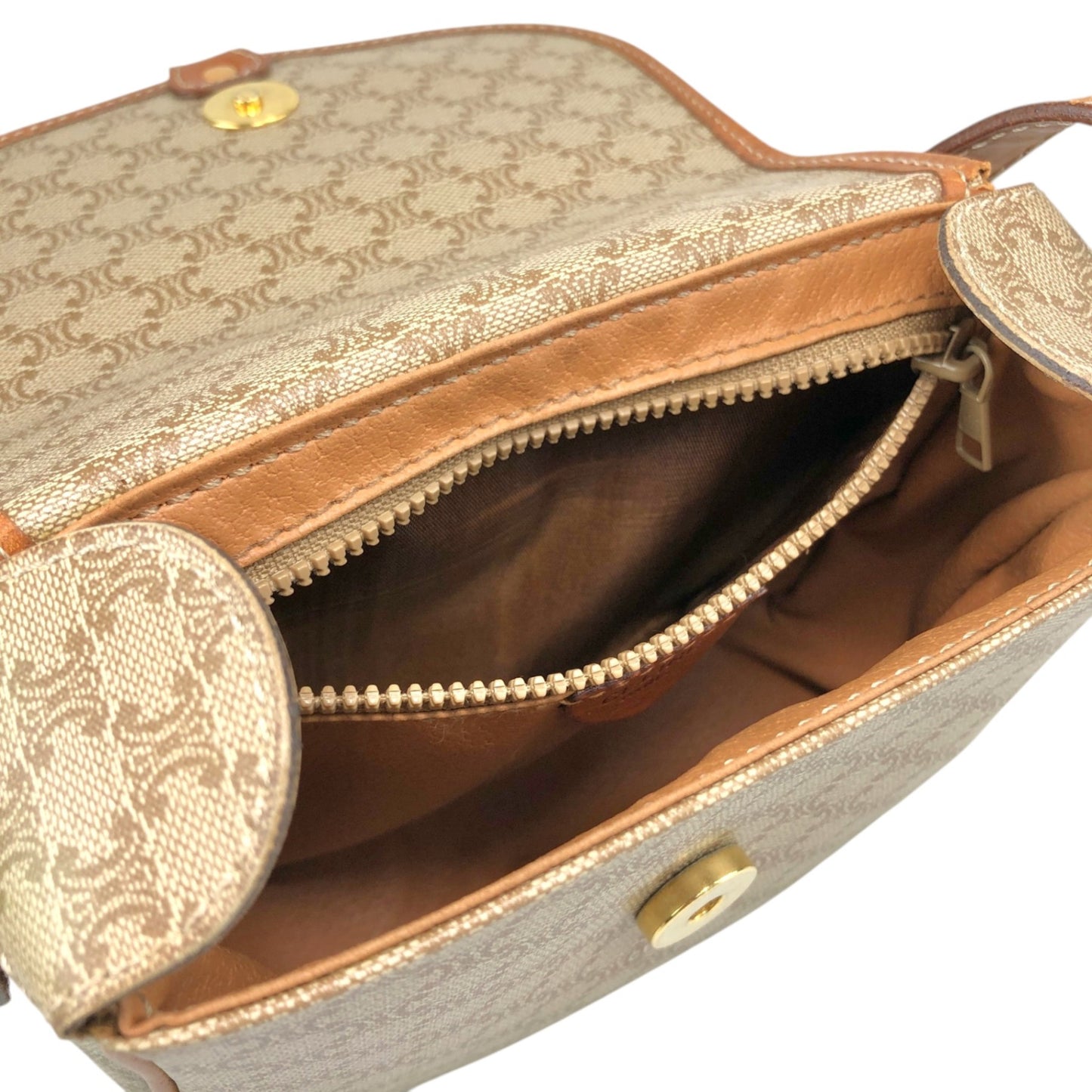 CELINE Macadam Horseshoe Small Shoulder bag Beige Vintage myw6bv