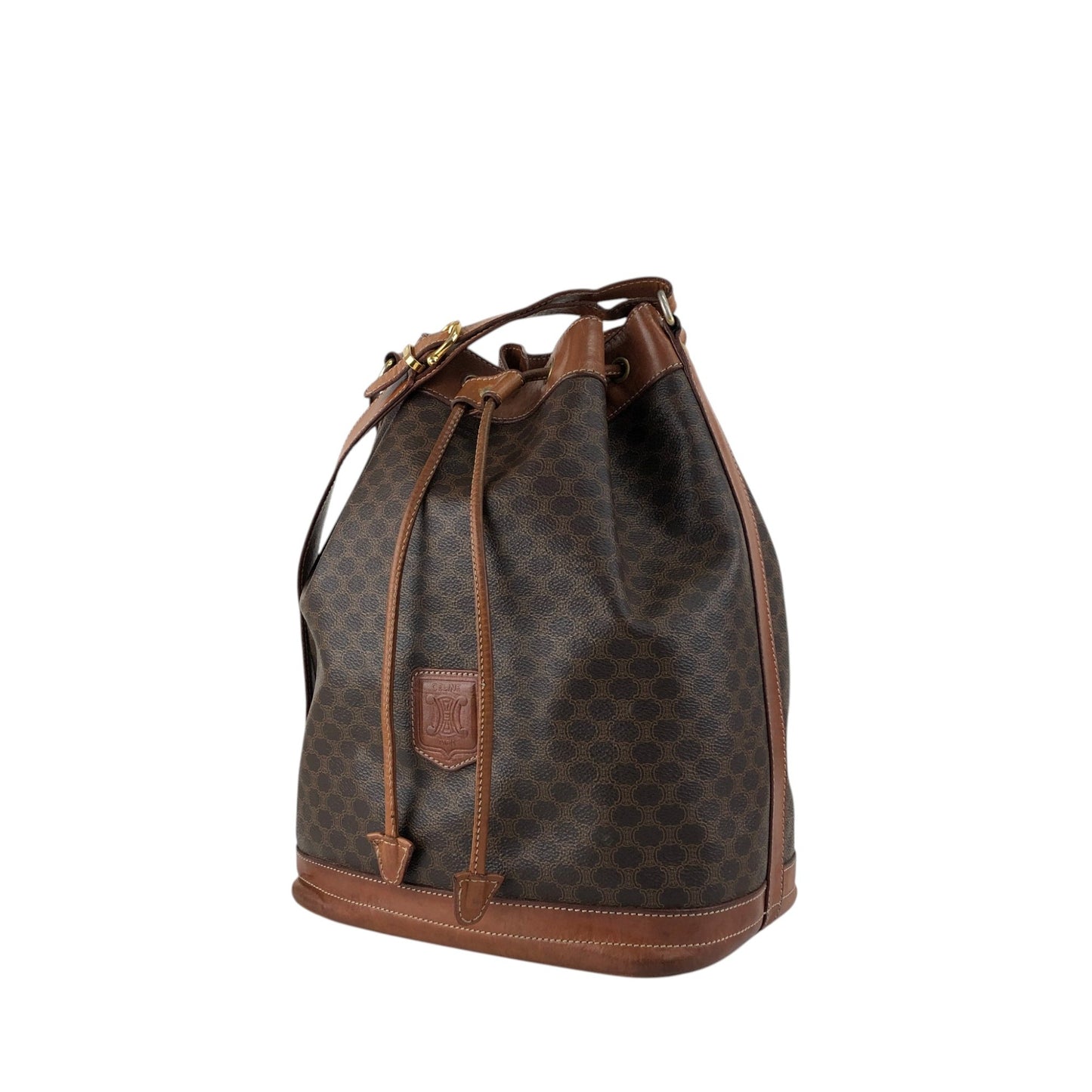 CELINE Macadam Blason Drawstring Shoulder bag Brown Vintage jpnyxd