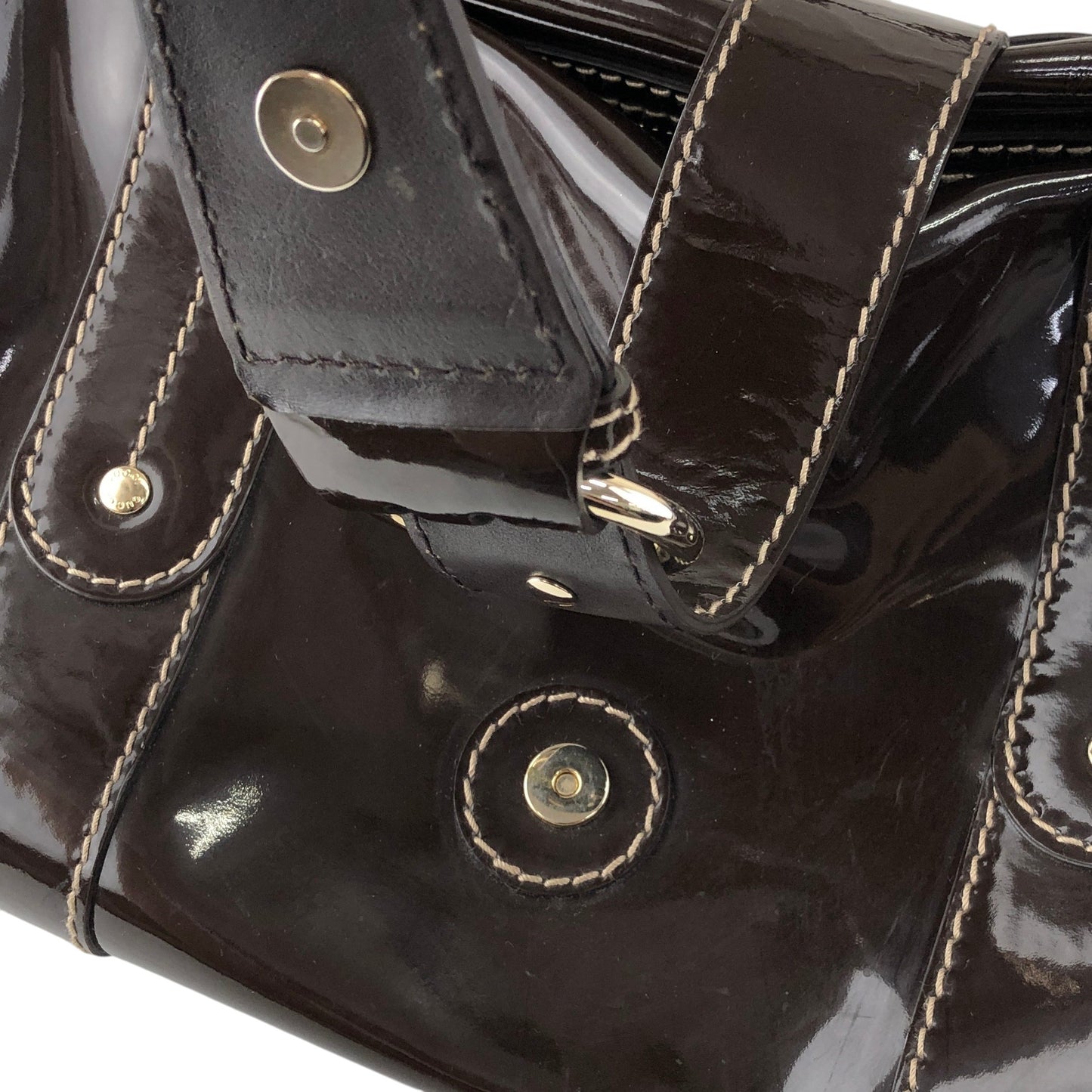 GUCCI Ribbon Motif Belt Handbag Boston bag Brown Vintage dan4kc