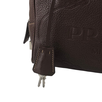 PRADA Logo Embossed Handbag Boston bag Brown Vintage pn7xkf