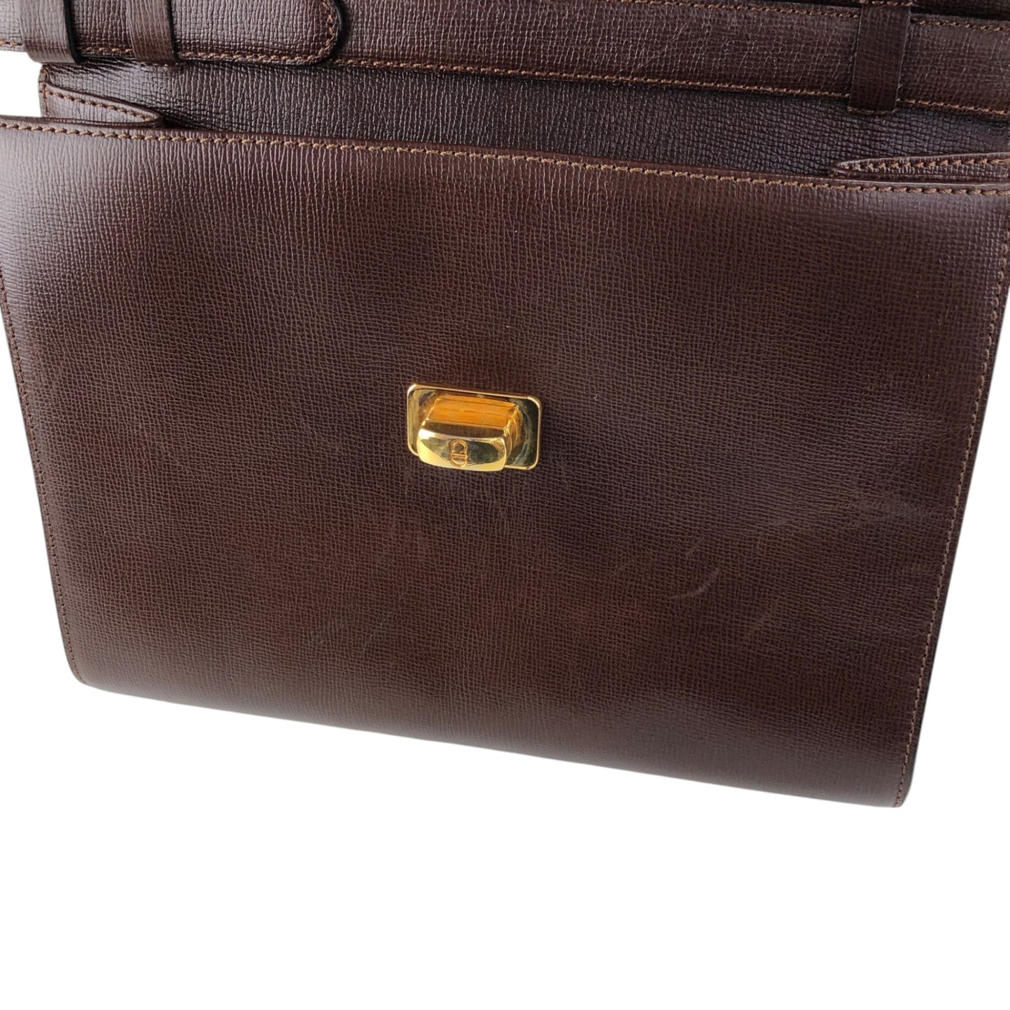 Christian Dior CD Logo Turn Lock Shoulder bag Brown Vintage navndx
