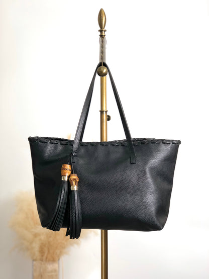 GUCCI Bamboo Totebag Black Vintage 5j436w