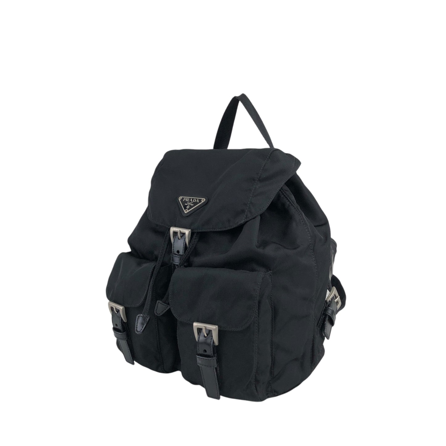 PRADA Triangle Logo Double Pocket Backpack Black Vintage hbs63x