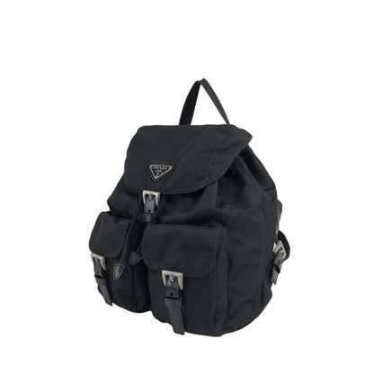 PRADA Triangle Logo Double Pocket Backpack Black Vintage hbs63x