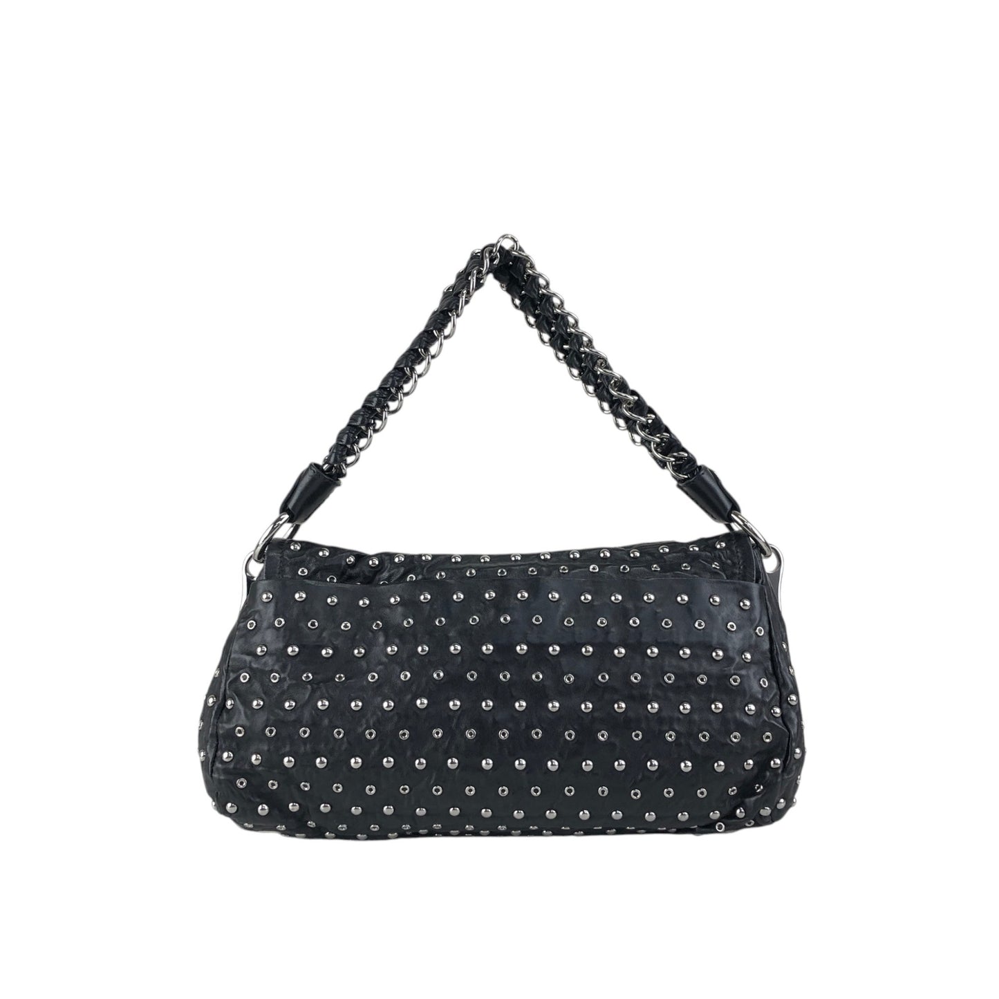 PRADA Studs Pushlock Shoulder bag Black Vintage mh4vuk