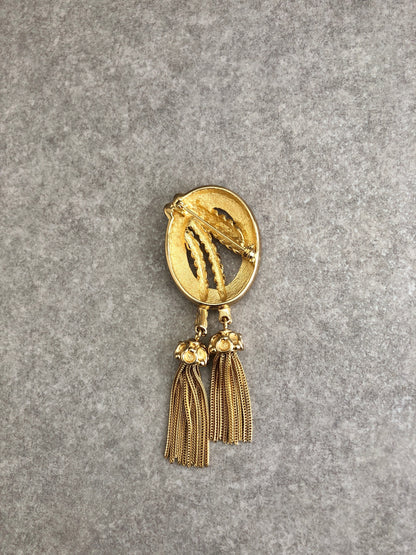Christian Dior Tassel Brooch Gold Vintage watr47