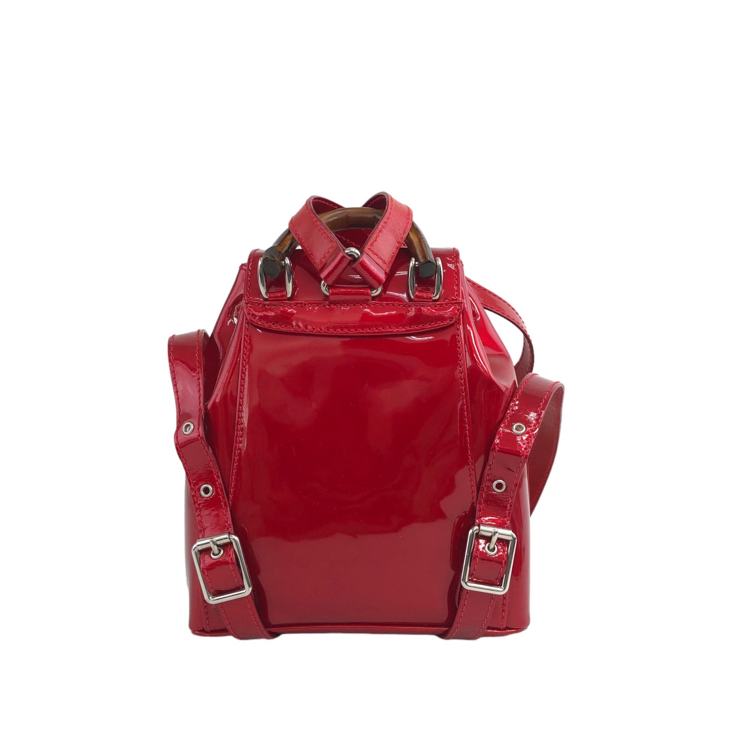 GUCCI Bamboo Patent Leather Small Backpack Red Vintage fxpb65