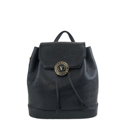 VALENTINO GARAVANI Logo Leather Backpack Black Vintage g8ncyv