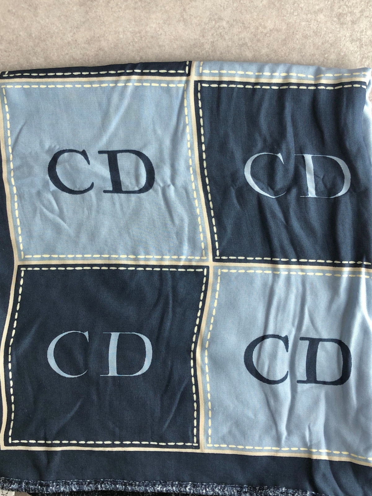Christian Dior CD Logo Motif SILK×Rayon Scarf Blue Vintage bdtfji