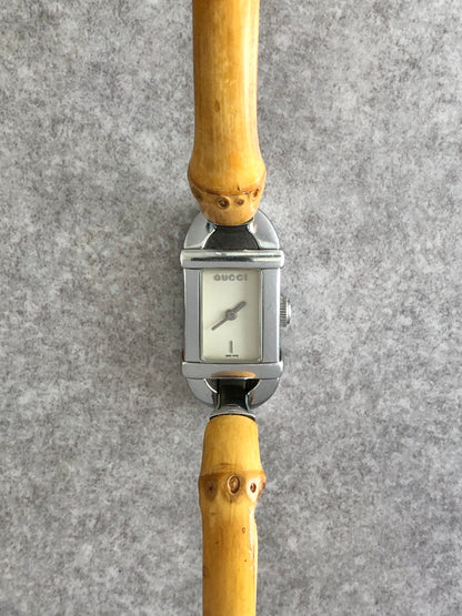 GUCCI Bamboo Quartz Watch Silver 6800L Vintage tckmwp
