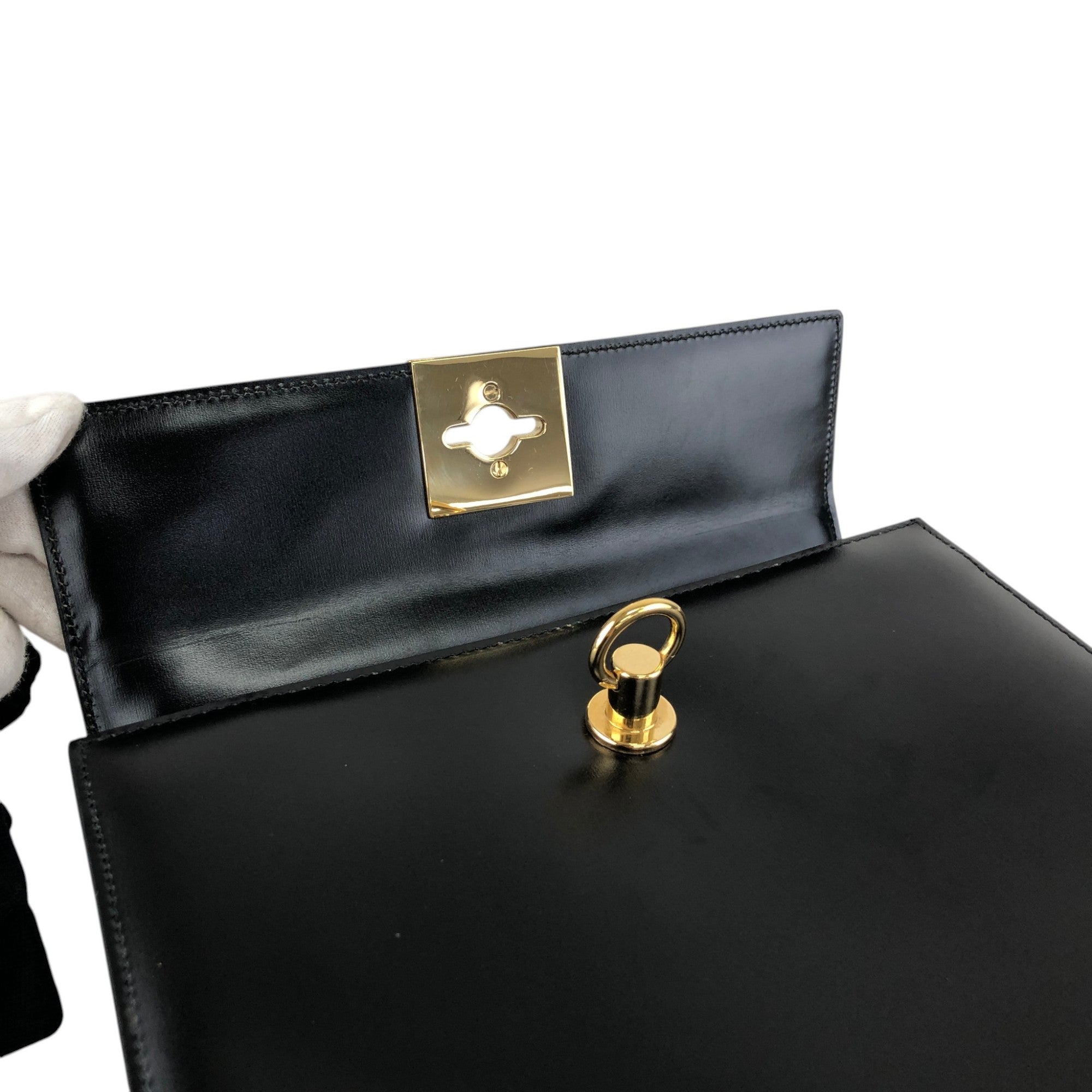 CELINE Gancini Two-way Handbag Shoulder bag Black Vintage nifgs8