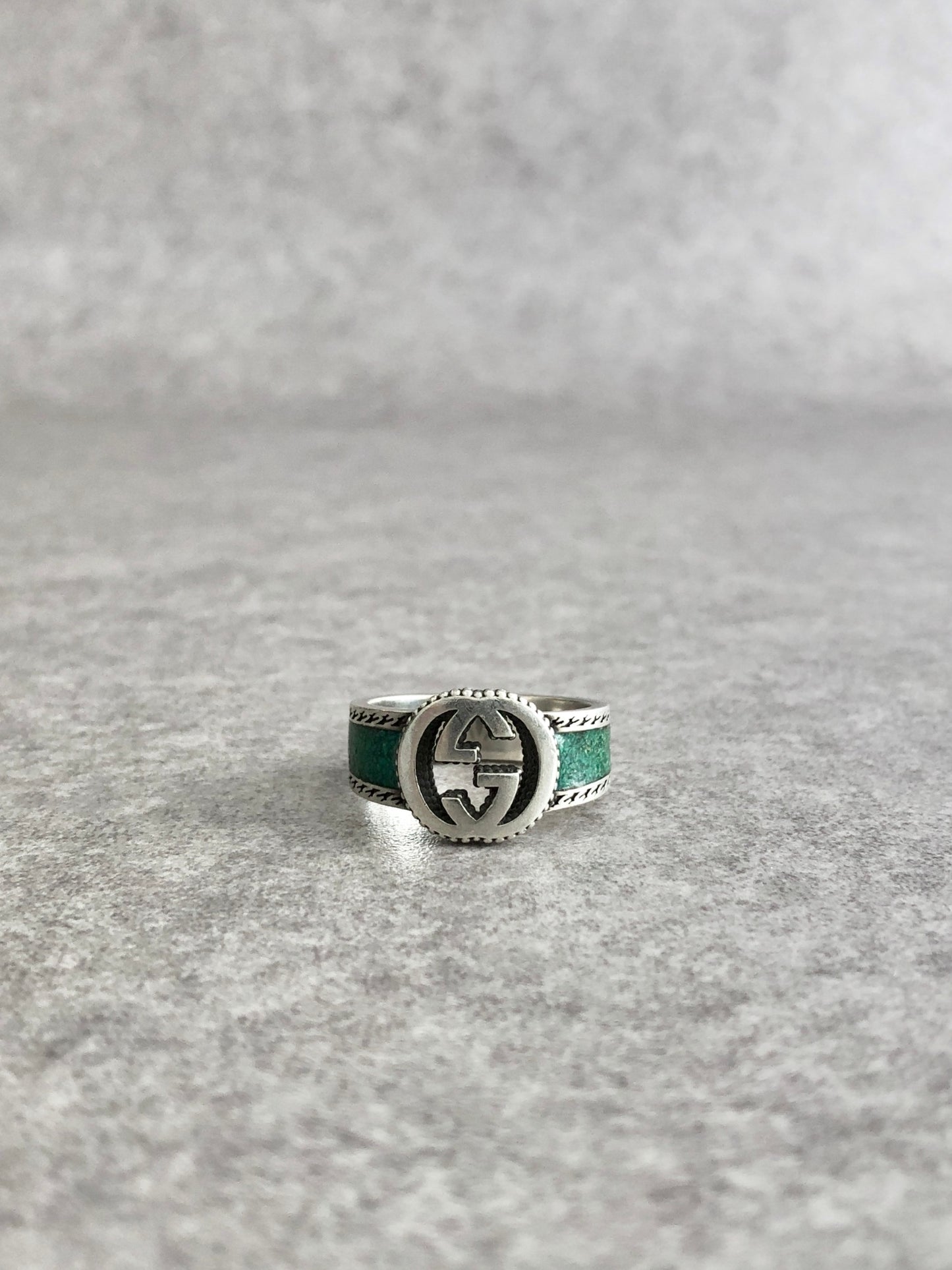 GUCCI Interlocking SILVER925 Ring Silver×Enamel Green Vintage kxthb4