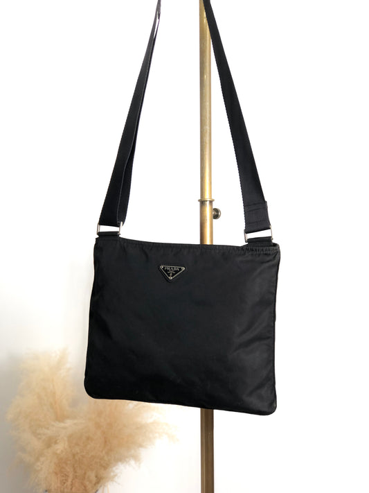PRADA Tessuto Triangle Logo Shoulder bag Black Vintage cgen7x