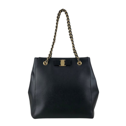 Salvatore Ferragamo Vala Ribbon Chain Totebag Black Vintage p52xmz