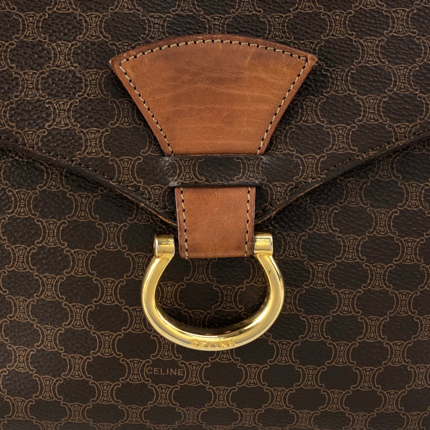 CELINE Macadam Horse Bit Shoulder bag Brown Vintage yw7ax4