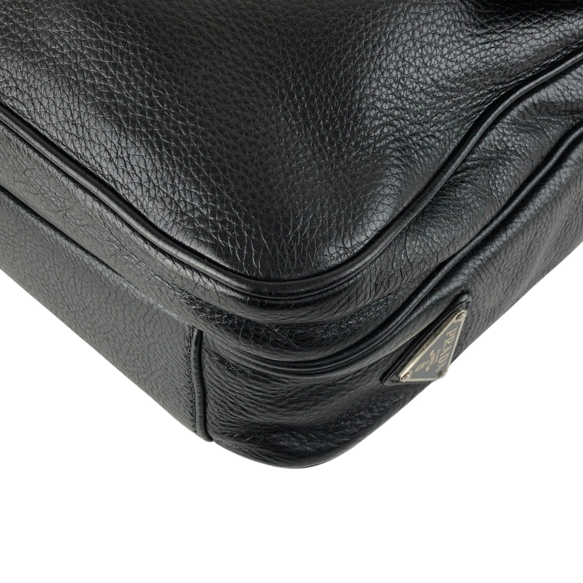 PRADA Triangle Logo Front Buckle Front Pocket Shoulder bag Black Vintage fg3jes