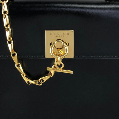 CELINE Gancini Chain Two-way Handbag Shoulder bag Black Vintage ydzyn7