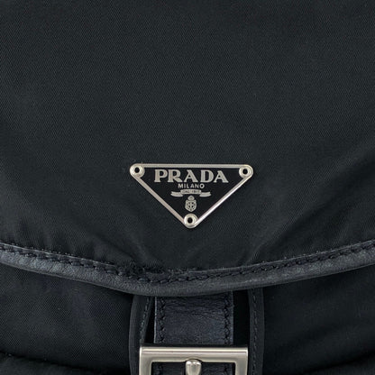 PRADA Tessuto Triangle Logo Double Pocket Backpack Black Vintage xgxrpz
