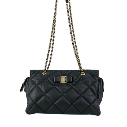 Salvatore Ferragamo Vala Ribbon Chain Shoulder bag Black Vintage ujjjt4