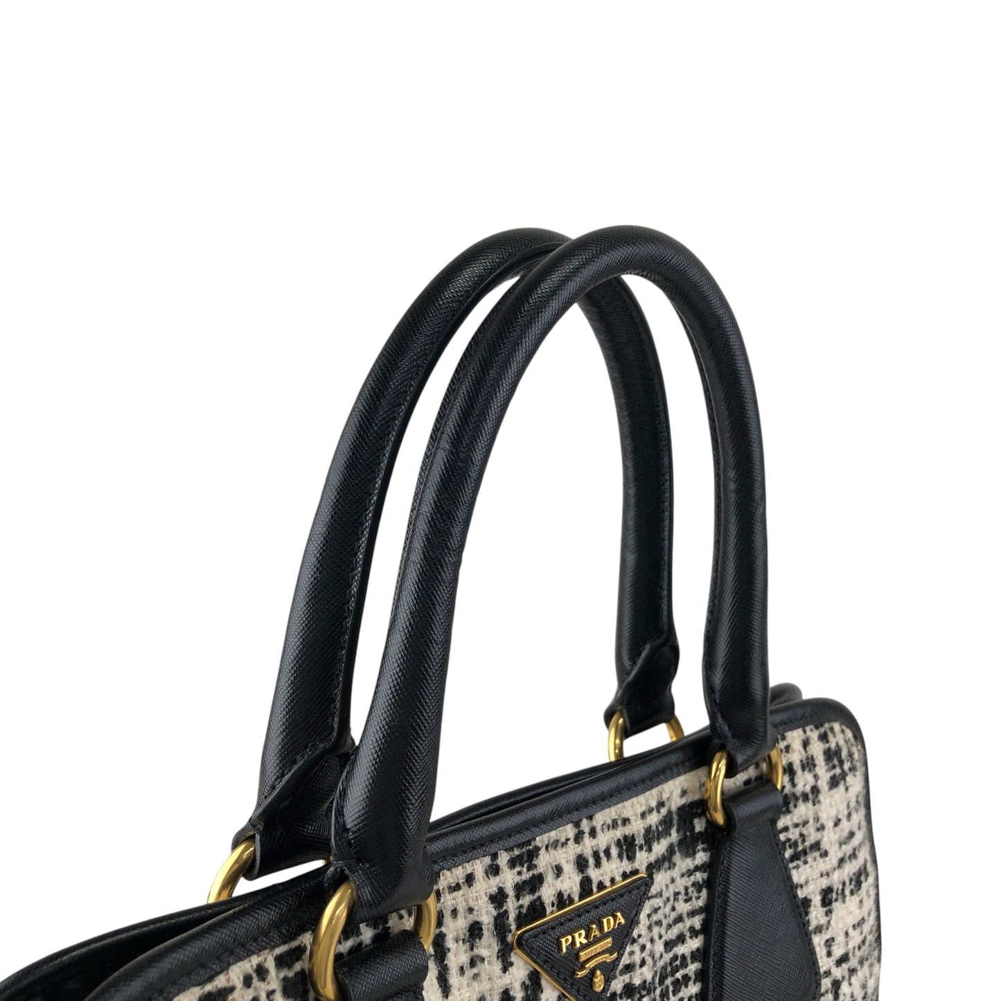 PRADA Triangle Logo Handbag White×Black Vintage xpzwfz