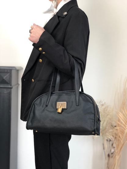 LOEWE Anagram Padlock Small Boston bag Handbag Black Vintage xazh3e