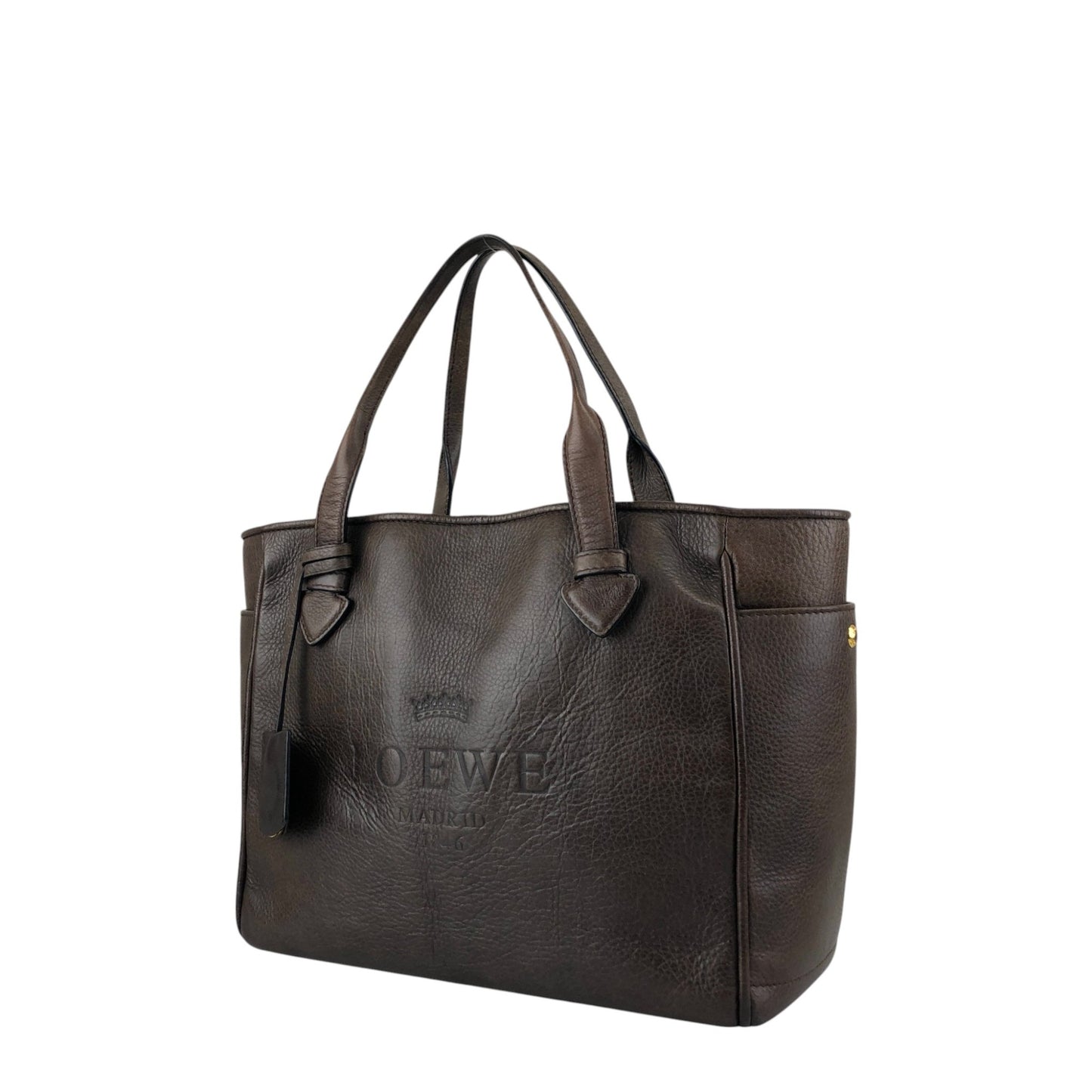 LOEWE Logo Embossed Handbag Totebag Brown Vintage faniey