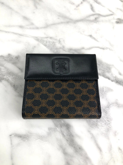 CELINE Macadam Blason Folded Wallet Black Vintage xtw4xv