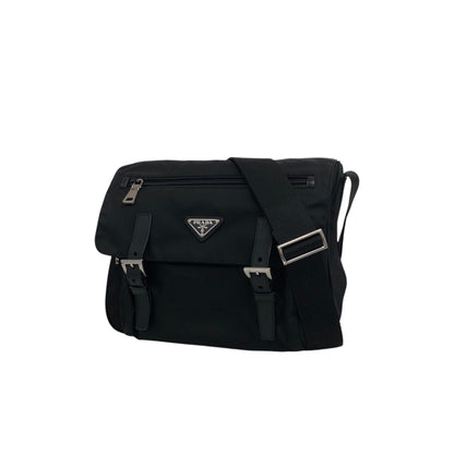 PRADA Triangle Logo Front Buckle Shoulder bag Black Vintage b2kema