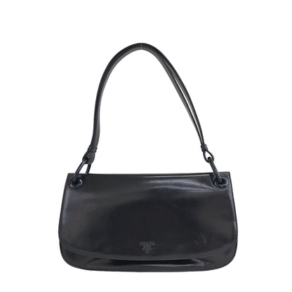 PRADA Logo Flap Shoulder bag Black Vintage wipuwn