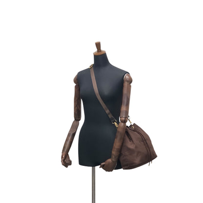 PRADA Logo Embroidery Drawstring Shoulder bag Brown Vintage ksgst8