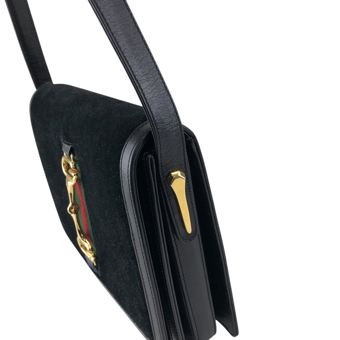 GUCCI Sherry Line Horse Bit Shoulder bag Black Vintage serjt6