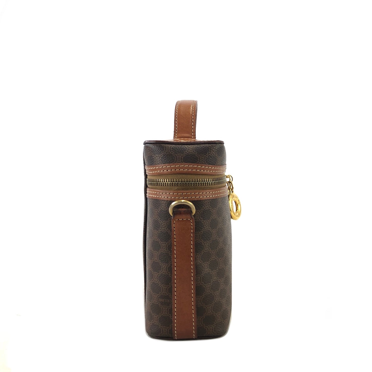 CELINE Macadam Circle Charm  PVC Leather Two-way Handbag Shoulder bag  Vanity bag Brown Vintage x573bx