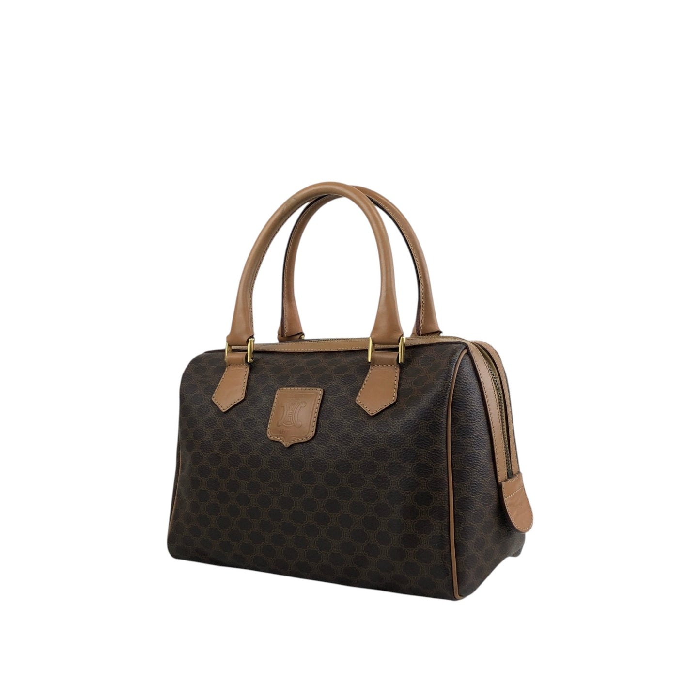 CELINE Macadam Blason Small Boston bag Handbag Brown Vintage tudkhm