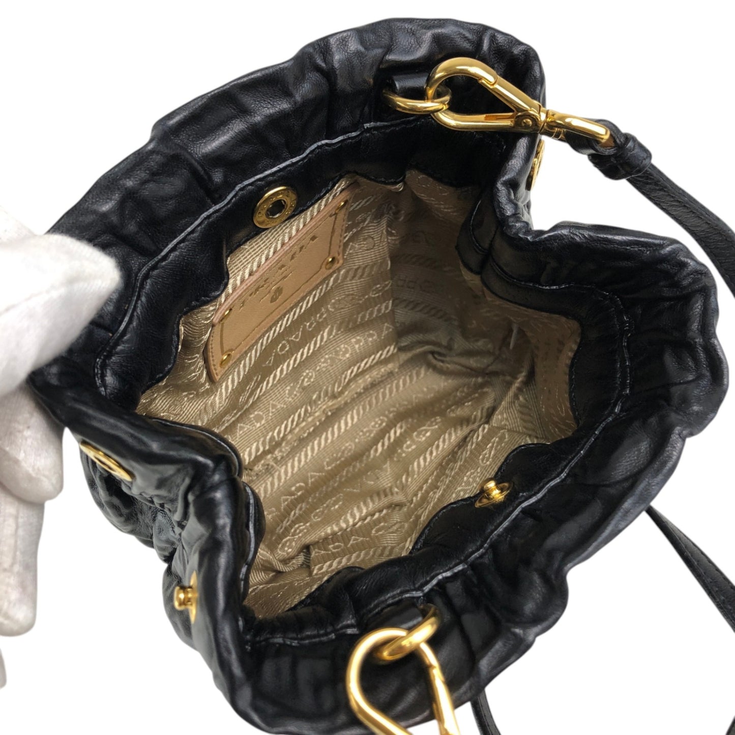PRADA Logo Drawstring Shoulder bag Black Vintage 4zjm5c