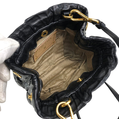 PRADA Logo Drawstring Shoulder bag Black Vintage 4zjm5c