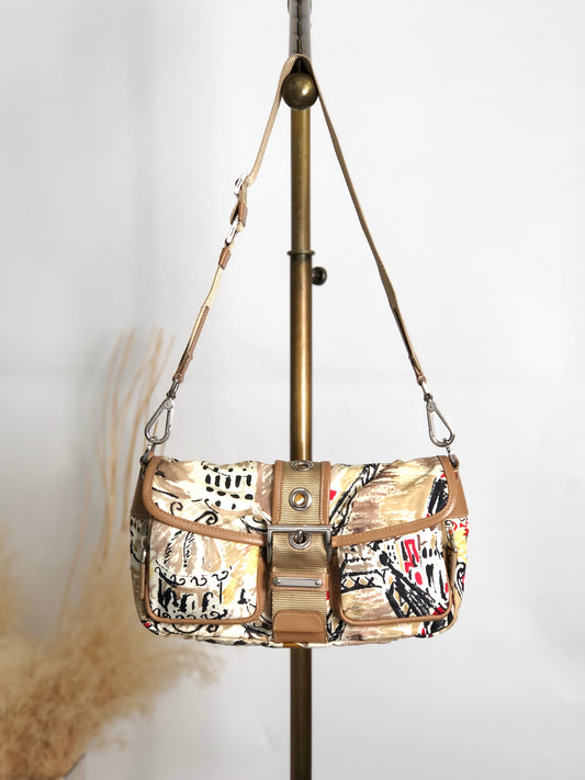 PRADA Front Buckle Shoulder bag White×Brown Vintage z5zzj2