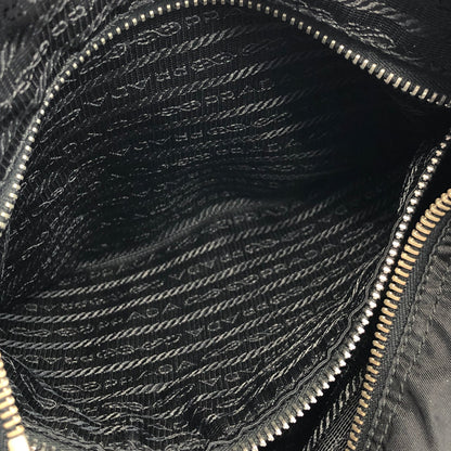 PRADA Triangle Logo  Nylon Leather Shoulder bag Hobobag Black Vintage zx7az8
