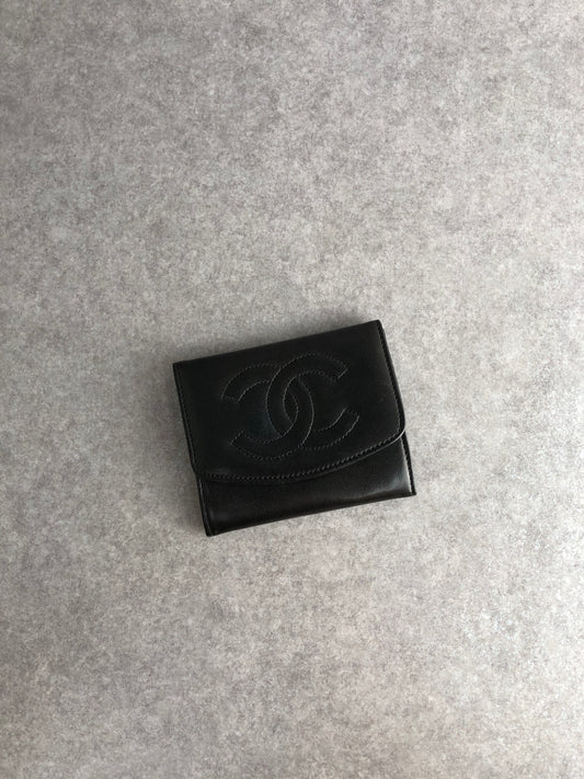 CHANEL Coco Mark Coin Purse Black Vintage 4umftb