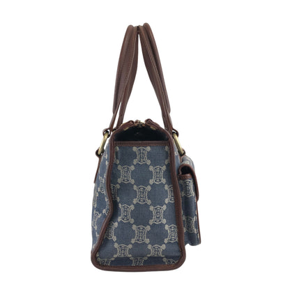 CELINE Paris Macadam Double Pocket Handbag Navy Vintage sh5hjs