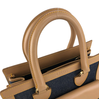 Christian Dior Logo Canvas Handbag Beige×Blue Vintage fwaghn