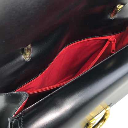 CELINE Gancini Double Flap Handbag Black Vintage j7dwju