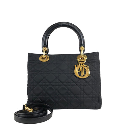 Christian Dior Lady Dior Cannage Logo Charm Two-way Handbag Shoulder bag Black Vintage wn3rsu
