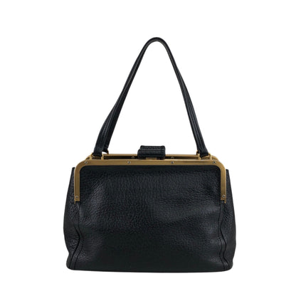 PRADA Triangle Logo Metal Clasp Handbag Black Vintage caemtz