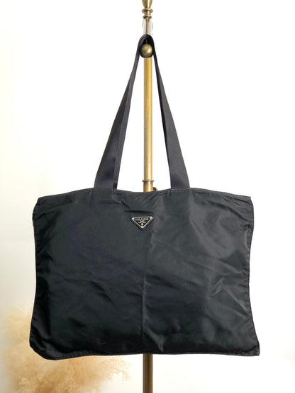 PRADA Tessuto Triangle Logo Handbag Totebag Black Vintage crng7f
